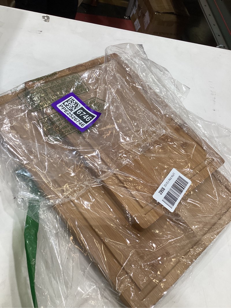 Condition photo showing New/Like New for Empune Bamboo Cutting Board Set, Wood Cutting Boards for Kitchen with Holder Wooden Chopping Board for Meal Prep & Serving, Brown Carbonized Bamboo(Brown)