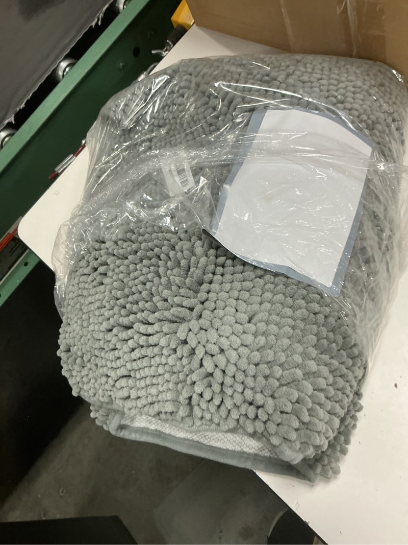 Condition photo showing Good Condition for olanly dog door mat for muddy paws 48x30, absorbs moisture and dirt, absorbent non-slip washable doormat, quick dry chenille mud mat for dogs, entry indoor entryway carpet for inside floor, grey grey solid 48" x 30"
