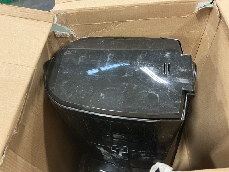 Condition photo showing As Is for Hamilton Beach One Press Programmable Dispensing 12 Cup Coffee Maker with Internal Coffee Pot, Stays Warm and Fresh for Hours, 60 oz. Removable Reservoir, Black & Stainless Steel (47950) Black and Silver