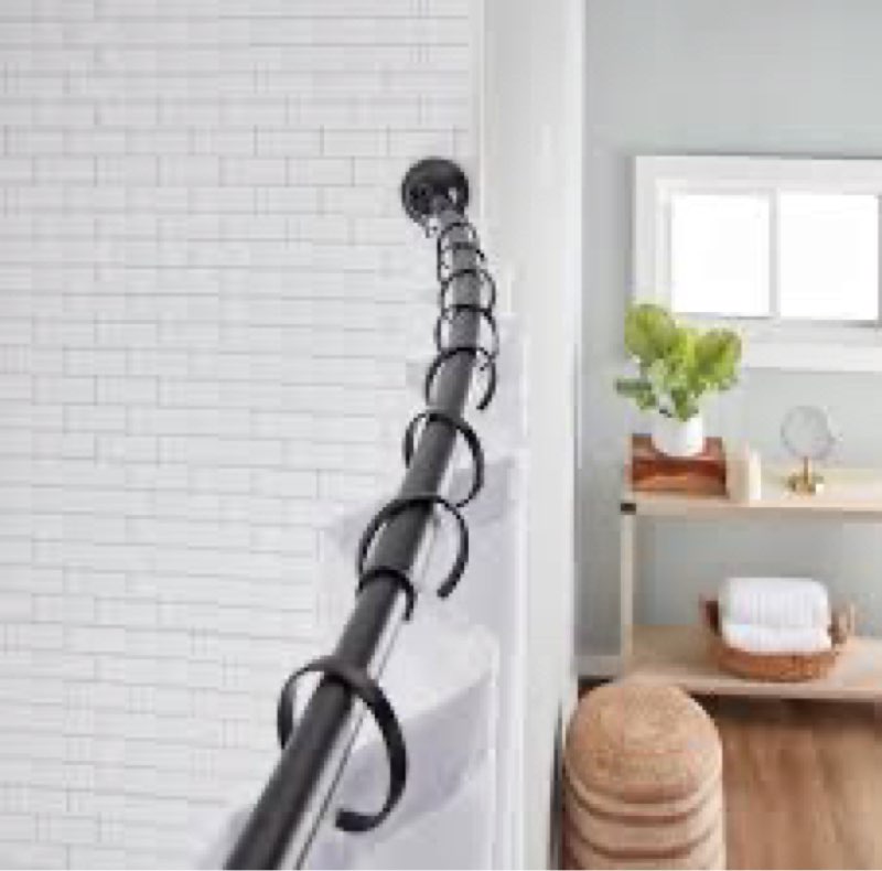 allen + roth 44-in to 72-in Matte Black Fixed or tension Single curve Adjustable Shower Curtain Rod