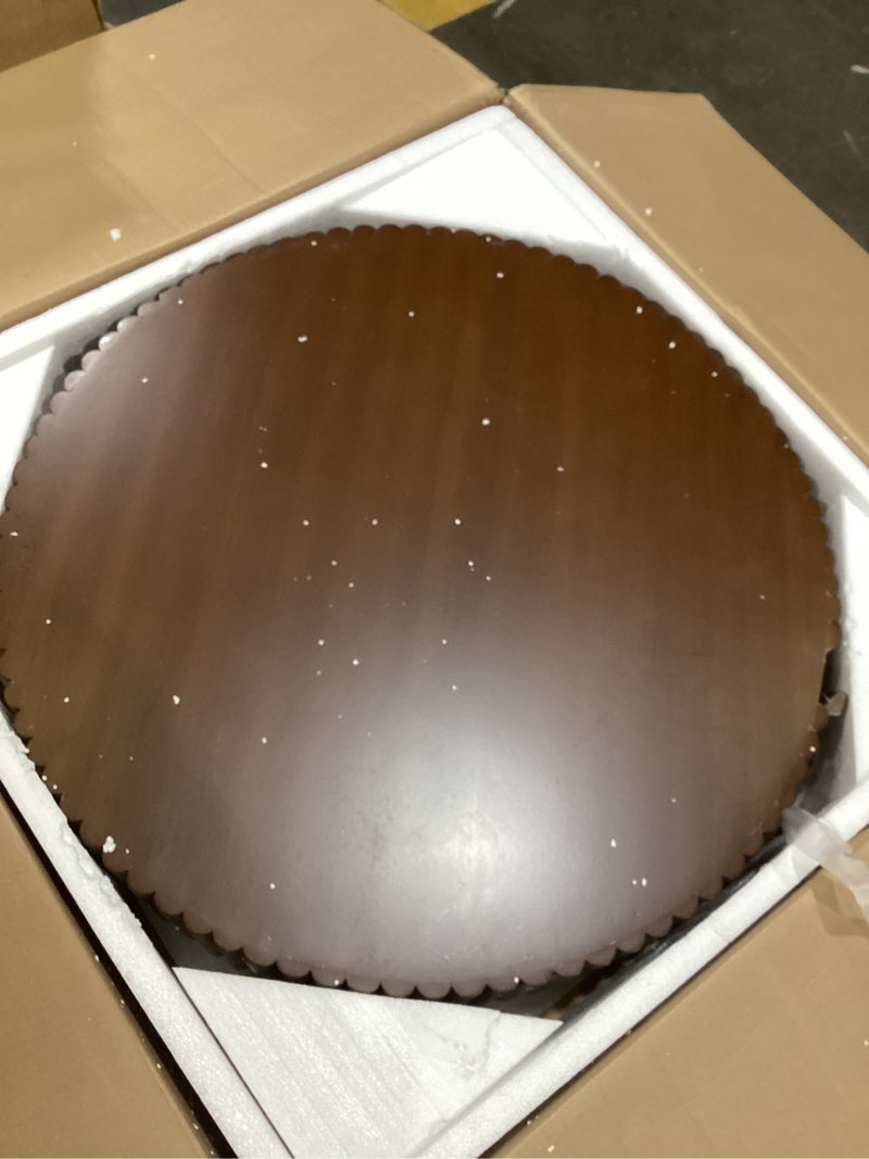 Condition photo showing As Is for rovibek round coffee table, 31.5" wooden fluted coffee table with fluted base, circle accent center table for living room apartment office small space, easy assembly, walnut