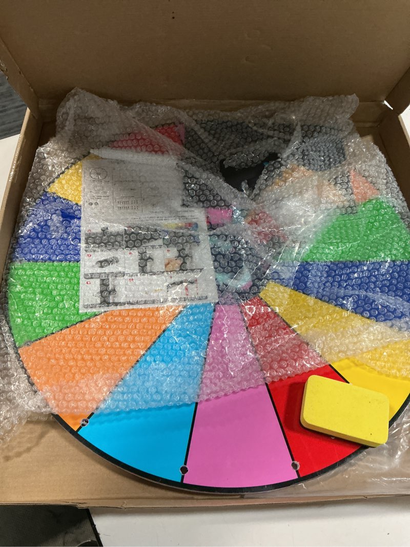 Condition photo showing Good Condition for 18 inch heavy duty prize wheel - color editable spinning wheel with 14 slots, dry erase marker & eraser - perfect for spin the wheel of fortune, and ruleta de premios spinner with stand - ideal