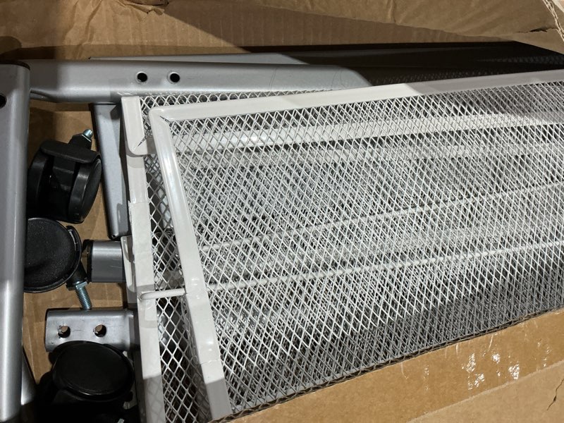 Condition photo showing As Is for (incomplete  missinpieces)4-layer iron magazine rack with wheels, newspaper rack, display rack, silver (63)