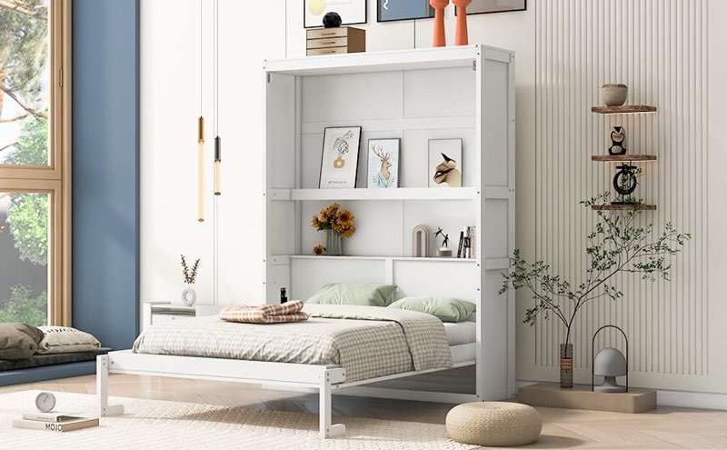 (Incomplete 1 of 2) Roddam Wood Murphy Bed with Slats  Full white 
