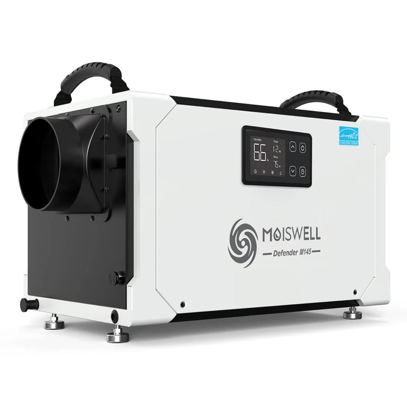 155 pint commercial dehumidifier with drain hose for crawlspace & basement | moiswell defender m145