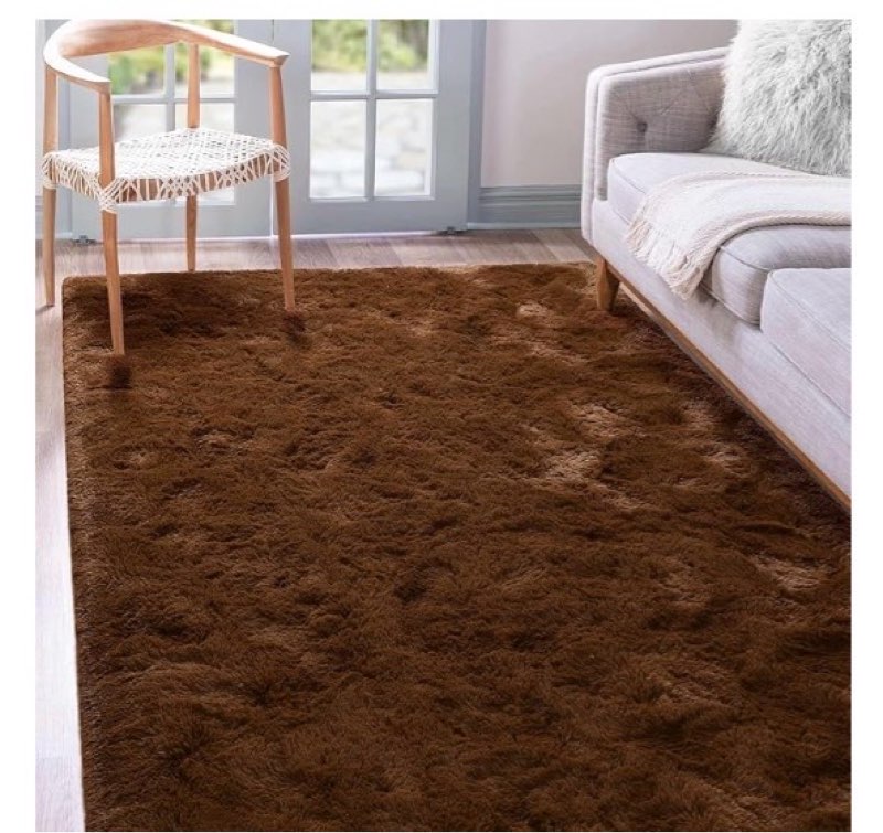 Terrug Coffee Fluffy Area Rug for Bedroom, 3x5 Ft Tie-Dyed Shag Throw Rugs, Soft Machine Washable Plush Carpet with Non Slip Backing for Girls Kids Room Bedside Floor Decoration