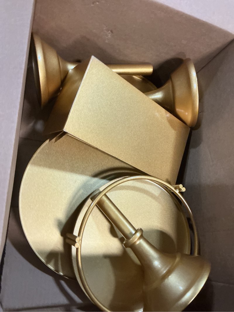 Condition photo showing As Is for 12 pcs gold cake stand set with gold pedestal cake stand and cake cutter pie spatula, dessert table display set for wedding, party, birthday, baby shower, event bridal celebration