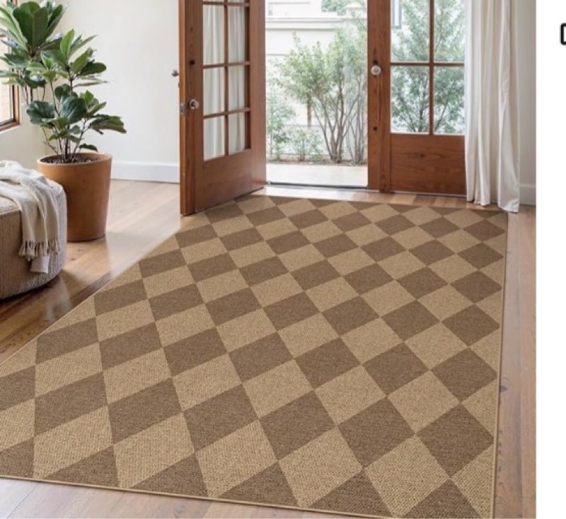 Lahome Checkered Easy Jute Indoor Outdoor Rug, 5x7 Area Rugs for Living Room Nature Large Dining Room Carpet, Washable Non Slip Indoor Outdoor Carpet for Home Office Bedroom Backyard Patio