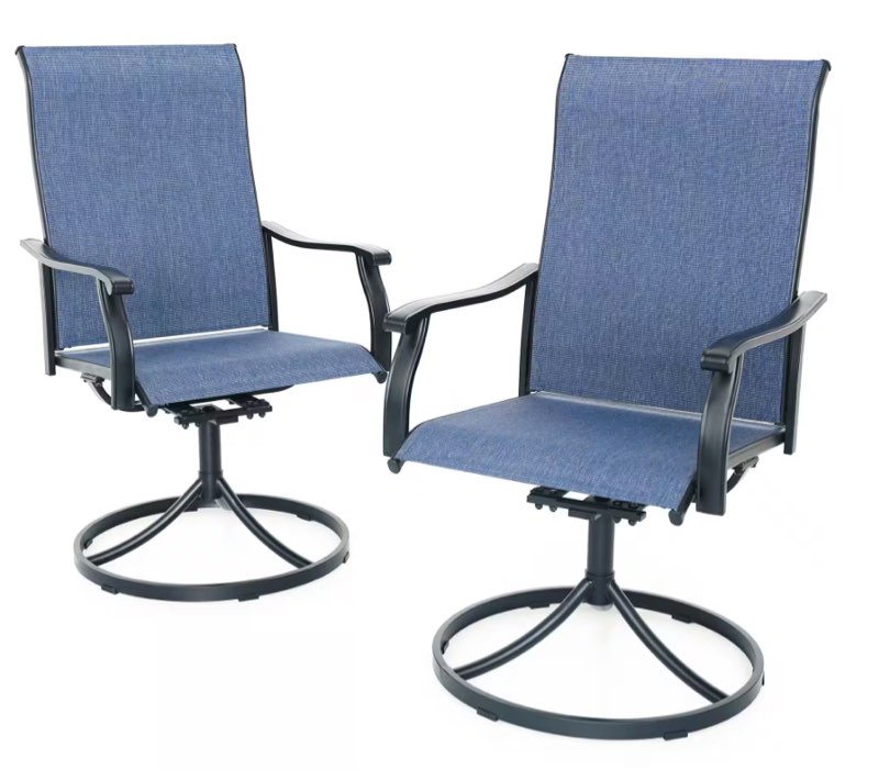 Swivel Sling Metal Patio Outdoor Dining Armchair-Blue (2 Pack)