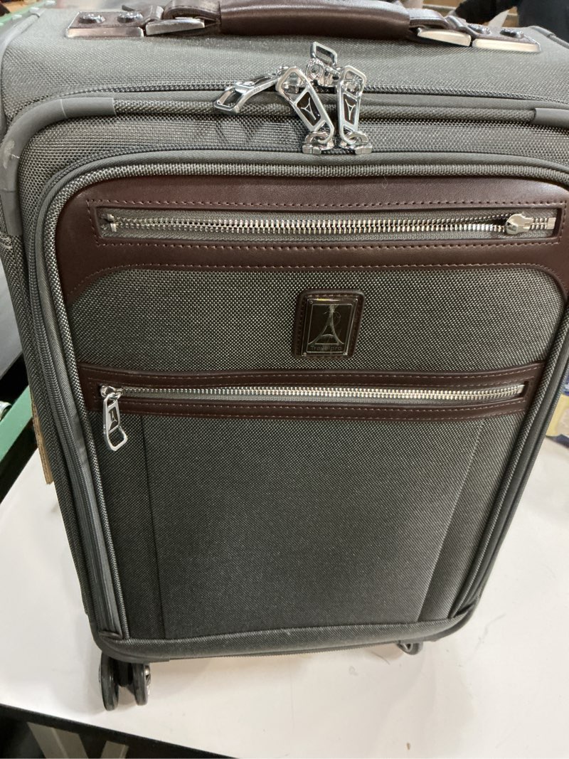 Condition photo showing Good Condition for Travelpro Platinum Elite Softside Expandable Carry on Luggage, 8 Wheel Spinner Suitcase, USB Port, Suiter, Men and Women, Vintage Grey, Carry On 21-Inch Carry-On 21-Inch Vintage Grey