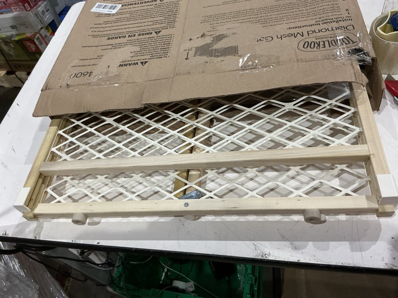 Condition photo showing Good Condition for toddleroo by north states - diamond mesh wooden baby gate: pressure mounted baby gate for doorways - adjustable 26.5 to 42 inches wide - 23 inches tall