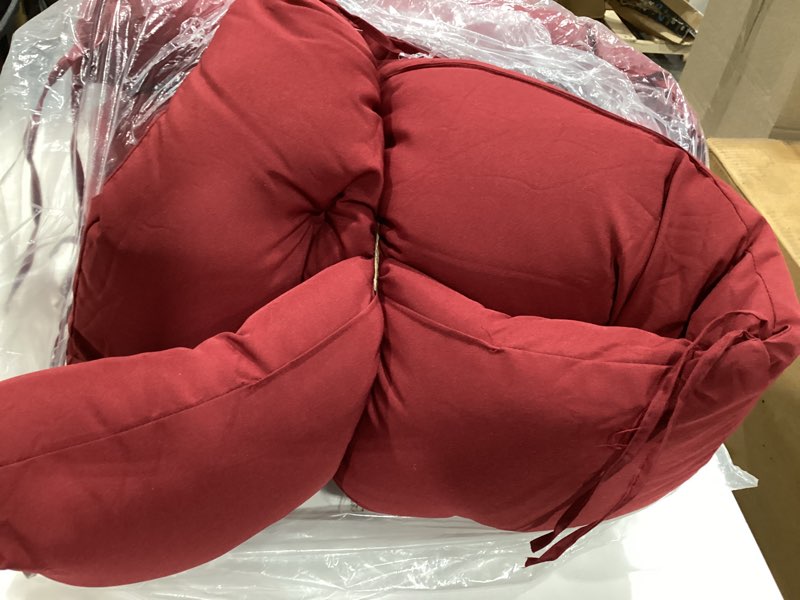 Condition photo showing As Is for arden outdoor deep seat cushion set, 24 in x 24 in, weather-proof, rain-proof, fade resistant patio cushion for chair, sofa, and couch ruby red leala polyfill ruby red leala 1 pack