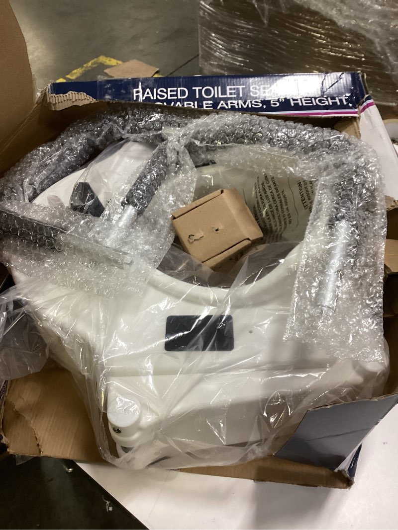 Condition photo showing Good Condition for Drive Medical 2-in-1 Raised Toilet Seat with Removable Padded Arms - Elevated Bathroom Safety Support - Secure Locking Attachment - Easy Height Assistance - Durable Plastic Construction Standard