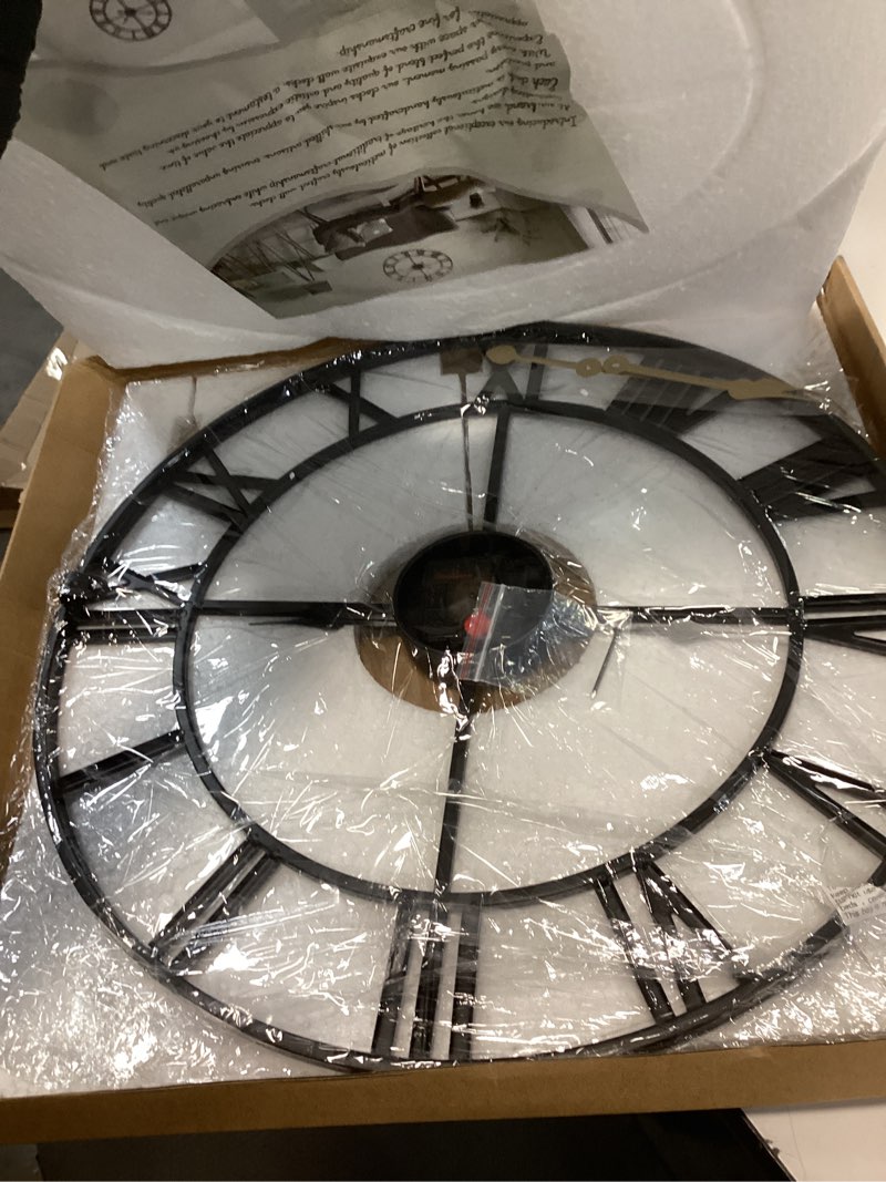 Condition photo showing Good Condition for Large Modern Metal Wall Clocks Rustic Round Nearly Silent Little Ticking Battery Operated Roman Numerals Clock for Living Room/Bedroom/Kitchen Wall Decor-(Black, 47cm) 19 Inch Black-roman Number