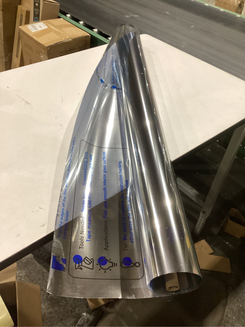 Condition photo showing As Is for one way window privacy film sun heat blocking, reflective mirror for glass windows cover, static cling, removable, anti-uv, anti-glare window tint for home, silver, 47.2 inch * 157.4 inch pure silver 47.2 inch * 157.4 inch