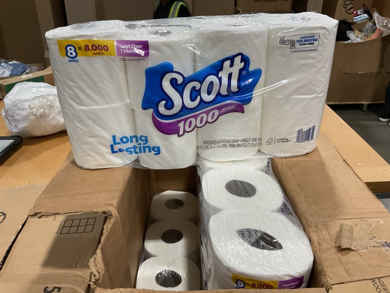 Condition photo showing New/Like New for scott 1000 trusted clean toilet paper, 32 rolls, septic-safe, 1-ply toilet tissue regular 1000 sheets (pack of 32)