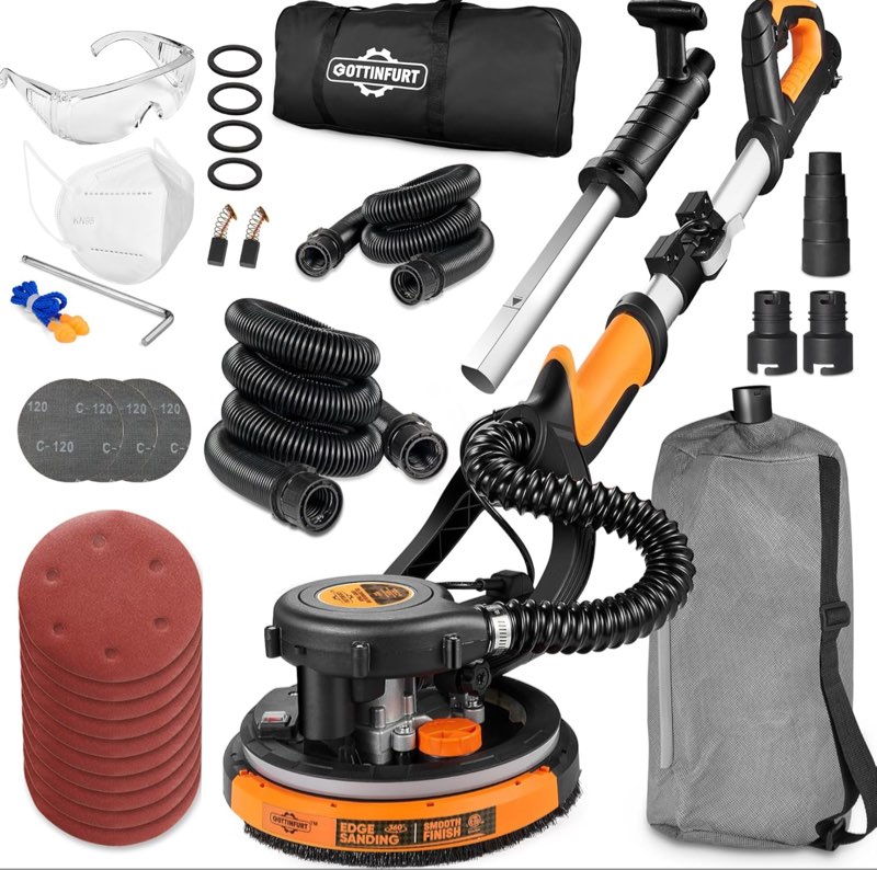 Drywall Sander, 780W Electric Power Drywall Sander with Vacuum, Dry Wall Sander with Extendable Handle, 7 Variable Speed 900-1800RPM, 95.5% Dust Removal for Popcorn Ceiling