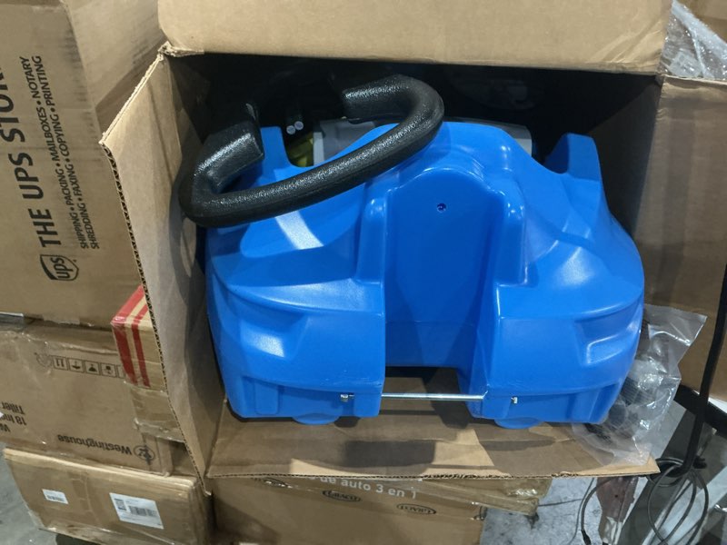 Condition photo showing As Is for step2 whisper ride cruiser kids push car, ride on toy, stroller substitute, includes seat belt & horn, made of durable plastic, max weight 50 lbs., for toddlers 1.5-4 years old, blue blue push car