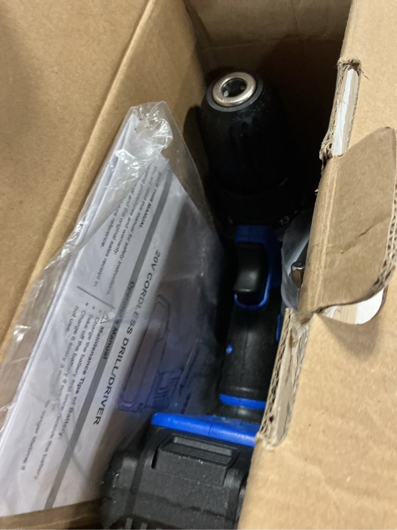 Condition photo showing Good Condition for avid power 20v cordless drill set for home diy & beginner projects - lightweight power drill with battery charger & 22 bits, variable speed, 3/8" keyless chuck, ideal for furniture assembly (blue) 4-blue