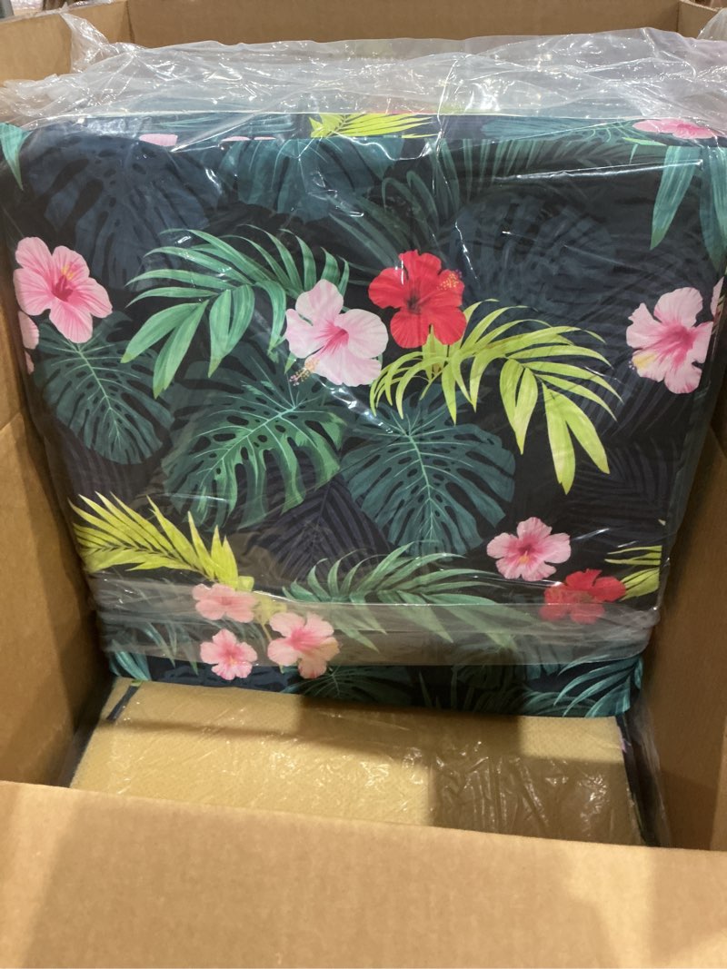 Condition photo showing Good Condition for (similar to but not exct))hoteam 4 set outdoor chair patio cushions 20 x 20 inch deep seat waterproof chair cushions for patio furniture set replacement removable seat and back (tropical plant)