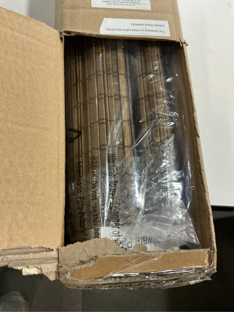 Condition photo showing Good Condition for lazblinds cordless bamboo roman shades, 31.5x64, highfield teak | privacy blinds for interior windows, room darkening roll up bamboo blinds for home & patio pricacy - highfield teak 31.5" w x 64" h