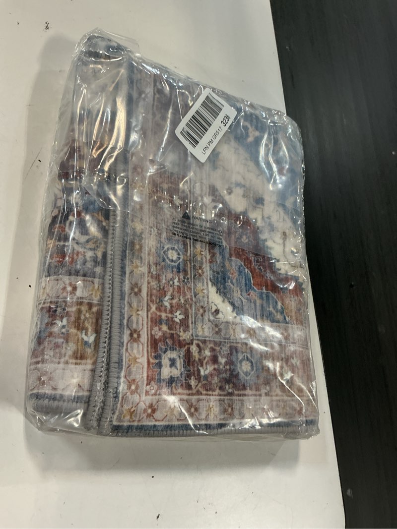 Condition photo showing Good Condition for 2x3 washable boho rug small area rugs for entryway bedroom bathroom kitchen lliving room, soft flower rugs low pile non-slip rubber backing(border brown/navy blue) border brownnavy blue 2'x3'