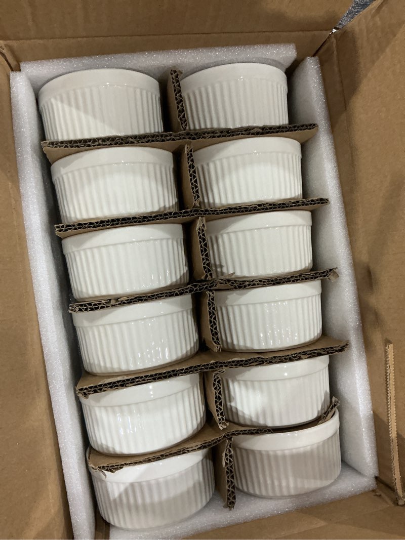 Condition photo showing New/Like New for foraineam 12 pieces 8 oz porcelain souffle dishes, oven safe ramekins white bakeware set dessert custard baking dishes cups for baking, cooking, serving and more