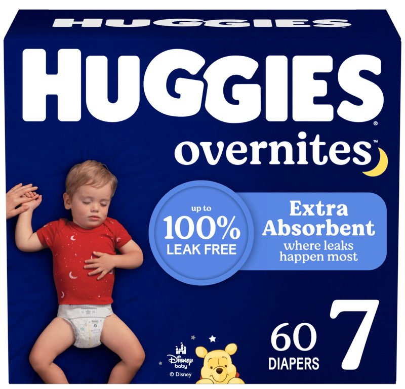 Huggies Size 7 Overnites Baby Diapers: Overnight Diapers, Size 7 (41+ lbs), 60 Ct, Packaging May Vary