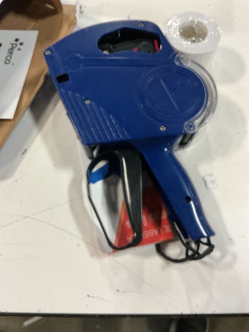 Condition photo showing As Is for perco lite 1 line price gun with price-marking labels kit — includes 5,000 blank white labels, 1 gun clip, 2 ink rollers — 1 ink roll & labels preloaded — ideal for retail pricing, inventory, and more price gun kit
