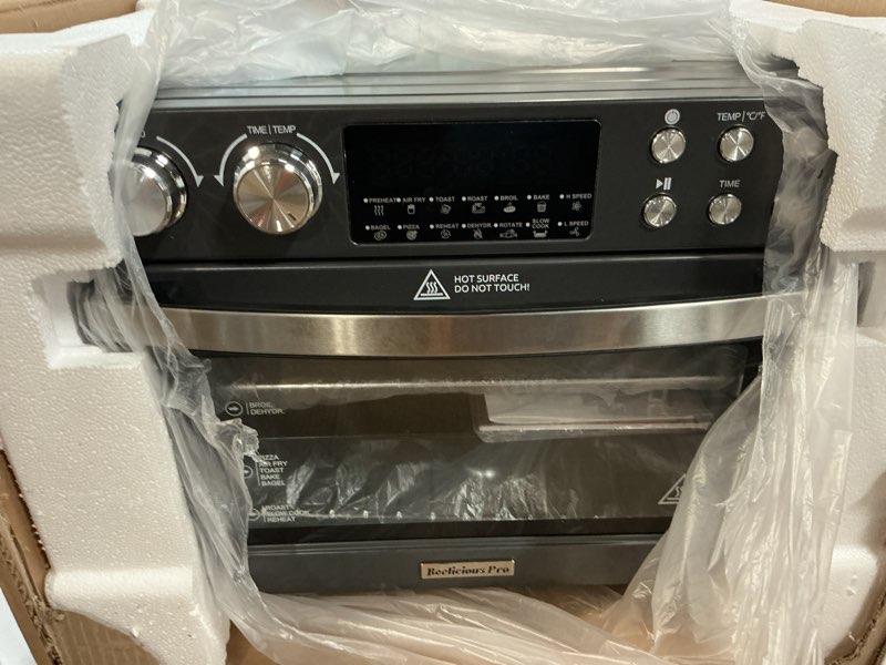 Condition photo showing Good Condition for 28QT Air Fryer Toaster Oven Combo, Large 12-in-1 Convection Countertop Oven with Next-Gen HeatWave Convection, 3-Layer Cooking, Rotisserie for Chicken, Fits 11" Pizza, Full Accessories, Sparkle Black