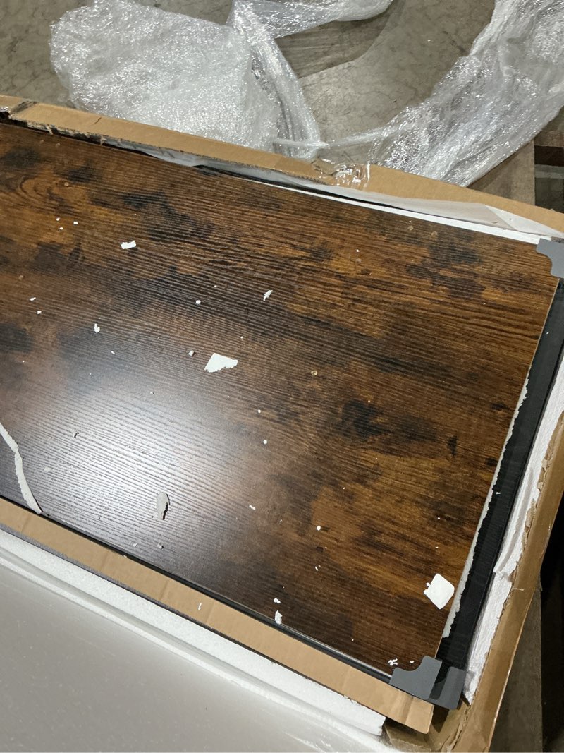 Condition photo showing As Is for large cat litter box furniture in walnut brown