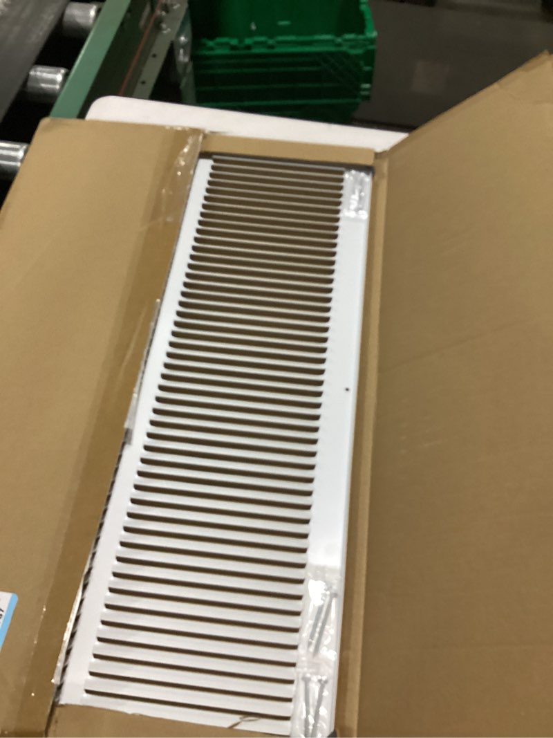 Condition photo showing New/Like New for fits 14x24 duct opening stamped steel return air grille vent cover grille for sidewall and ceiling in white surface dimensions: 15.75"w x 25.75"h (14" w x 24" h duct opening)