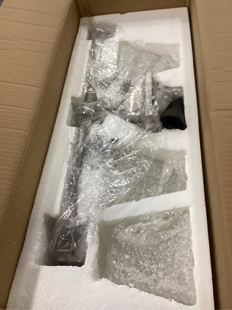 Condition photo showing Good Condition for Livex Lighting 1033-91 Mission 3 Light Vanity Brushed Nickel with Frosted Glass, 25.25 x 7.75 x 9.5 25.25 x 7.75 x 9.5 Brushed Nickel