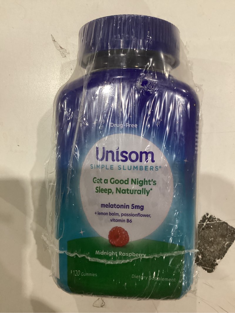 Condition photo showing Good Condition for Unisom Simple Slumbers Drug-Free Sleep Aid Gummies, Melatonin 5mg, Sleep Support for Adults, Midnight Raspberry Flavor, 120 Count 120 Count (Pack of 1)