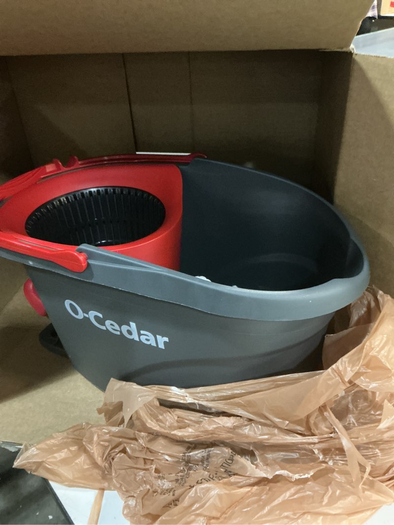 Condition photo showing As Is for O-Cedar EasyWring Microfiber Spin Mop, Bucket Floor Cleaning System, Red, Gray, Standard Easywring Spin Mop & Bucket