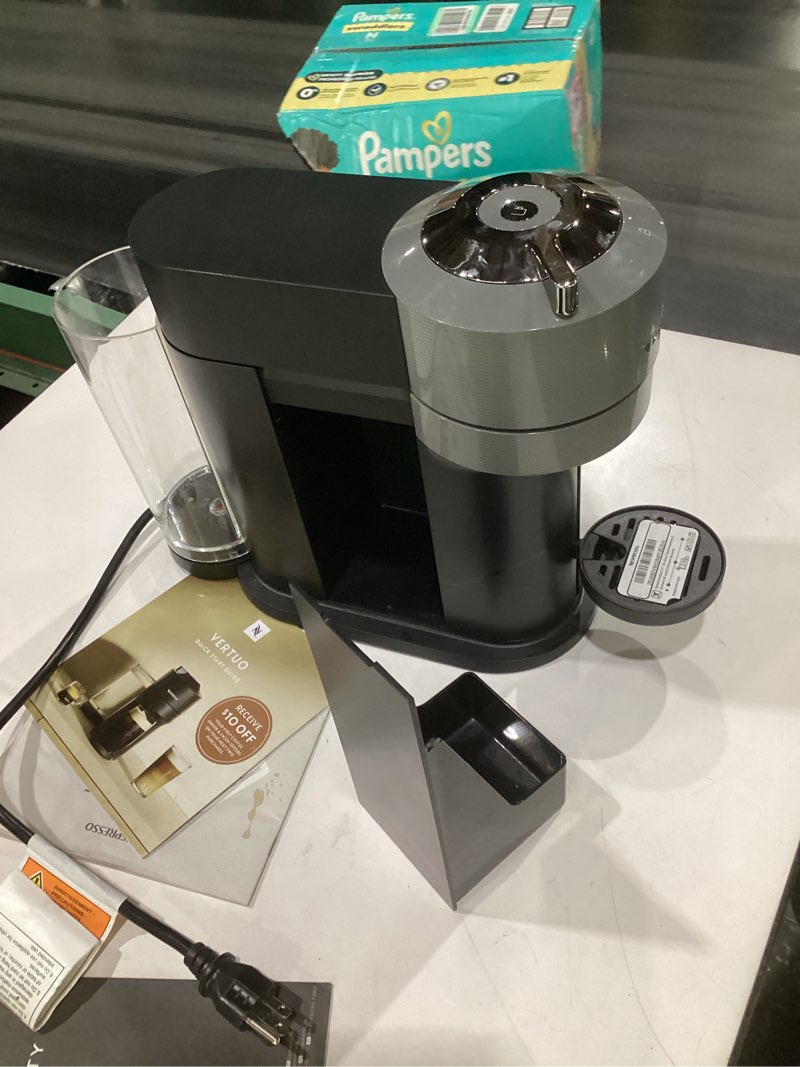 Condition photo showing As Is for (incomplete parts, not tested)nespresso vertuo next coffee and espresso machine by de'longhi with milk frother, 8 ounces, dark grey machine + frother dark gray