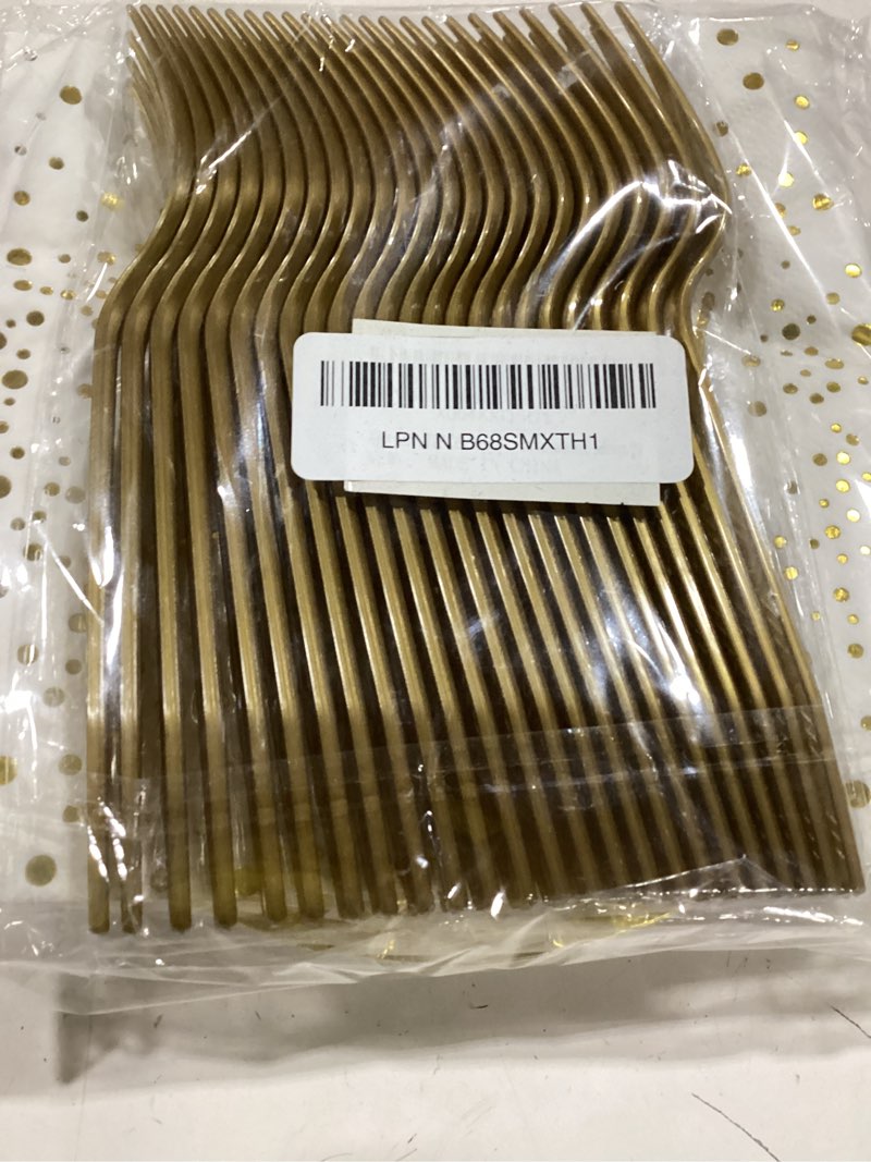 Condition photo showing New/Like New for 72pcs happy birthday plates and napkins party supplies, white gold dot paper plates and napkins with forks disposable tableware set for birthday party decorations, serves 24 white gold 7in-72