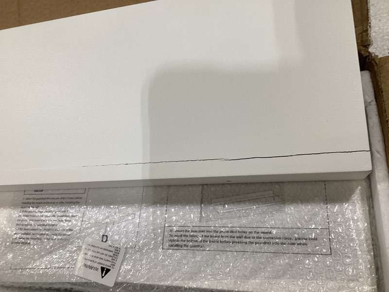 Condition photo showing As Is for WOPITUES Floating Shelves 24 inch with Gold Metal Guardrail, Shelves for Wall Decor Set of 3, Wall Shelves for Bedroom, Bathroom, Kitchen, Living Room, Plants, Picture Frames, Art- Black and White Black and White 23.6 inch