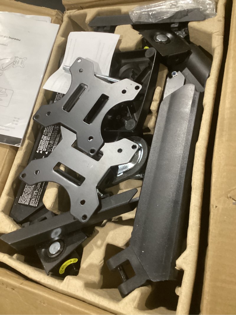 Condition photo showing Good Condition for ergear dual monitor stand up to 33 inches screen, load-bearing max 22 lbs each arm, adjustable dual monitor mount, sturdy steel vesa monitor mount with stable vesa 75x75 100x100mm dual arms 17"-33"