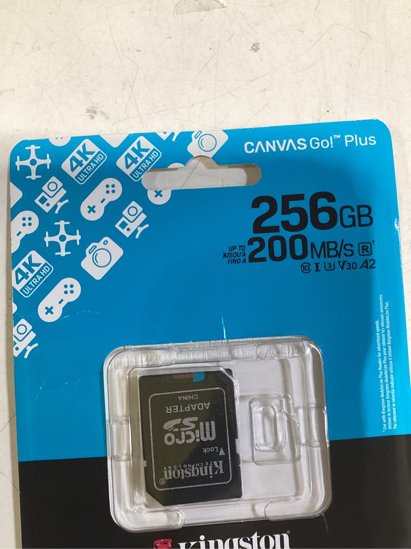 Condition photo showing New/Like New for kingston canvas go plus 256gb microsd card | up to 200mb/s | class 10, uhs-i, u3, v30, a2 | sdcg4/256gb