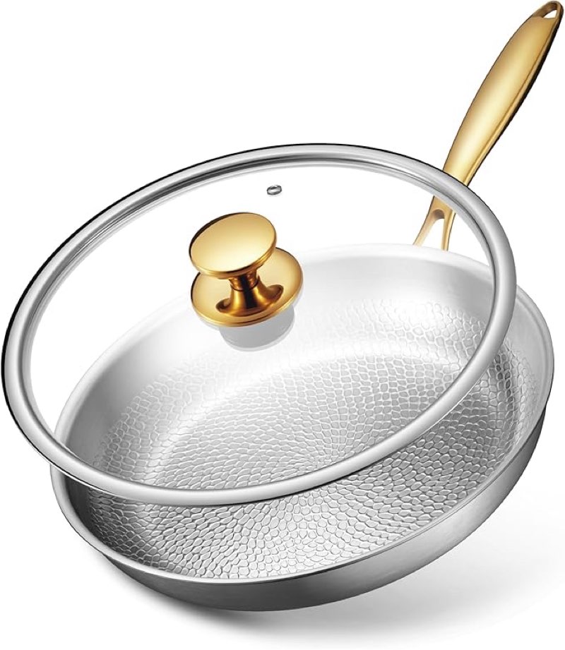 titanium pans for cooking | 12 inch pure tagine titanium skillet with lid | hammered chef-grade design | pfas/pfoa/ptfe-free | induction & oven-safe, dishwasher safe