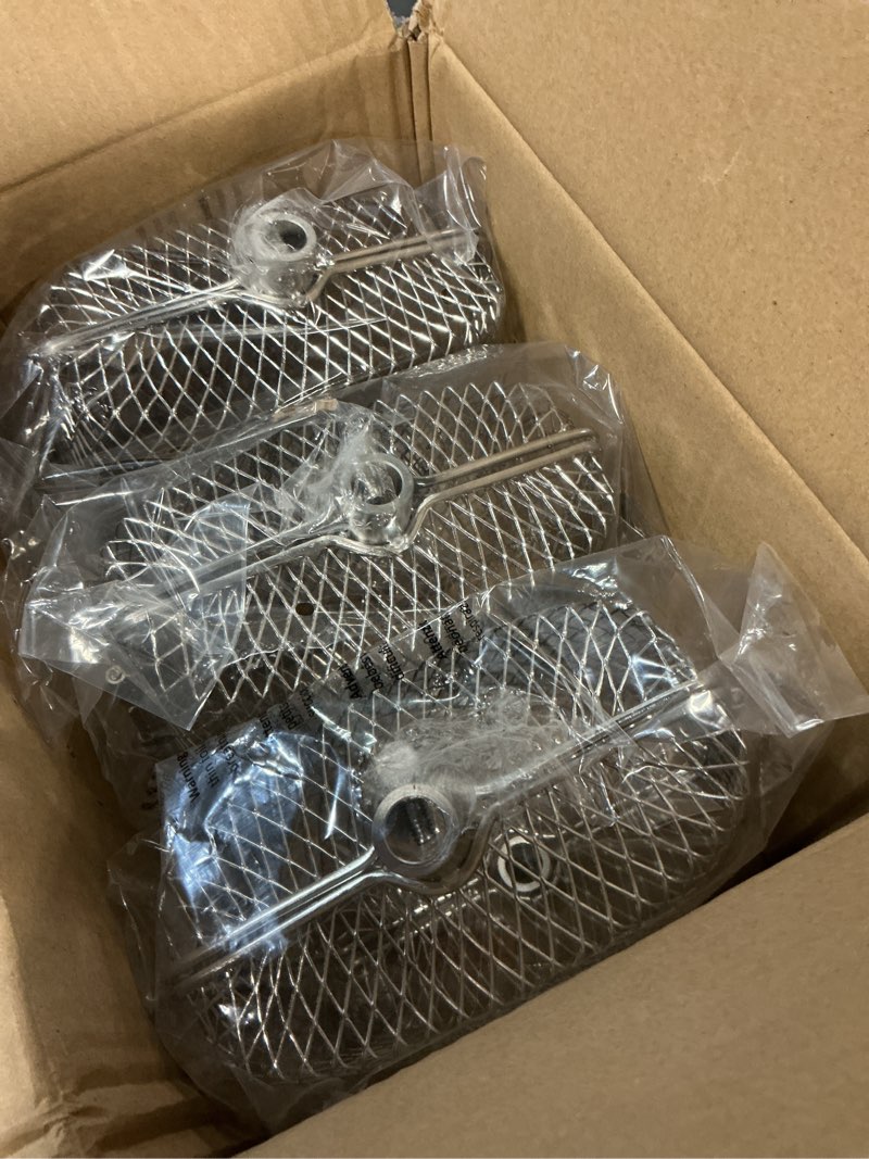 Condition photo showing New/Like New for onlyfire rotisserie grill basket, 3 pack stainless steel rotisserie accessory for any grill, fits for 1/2" hexagon, 3/8" hexagon, 3/8" square & 5/16" square spit rod, global patent 3pcs