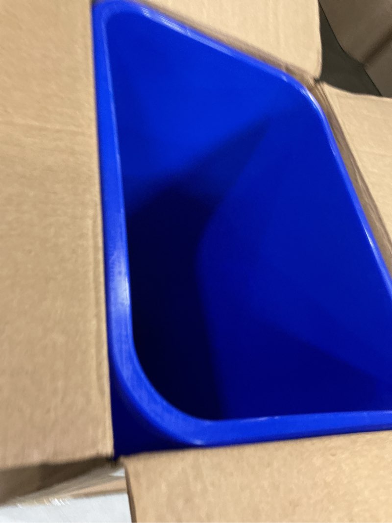 Condition photo showing Good Condition for amazon basics rectangular commercial office wastebasket, easy to clean, lightweight, 10 gallon, blue, recycle logo blue 10 gallon (pack of 1)