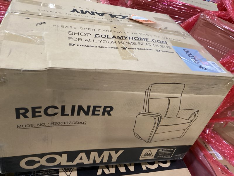 Condition photo showing As Is for Incomplete * missing box 2*COLAMY Leather Recliner Chair with Swivel & Rocking Function, Modern Glider Reclining Chair with Footrest and Wide Seat Cushion, Comfortable Rocker Chair for Living Room, Nursery, Bedroom, Cocoa Leather Recliner Chair Cocoa Set of 1