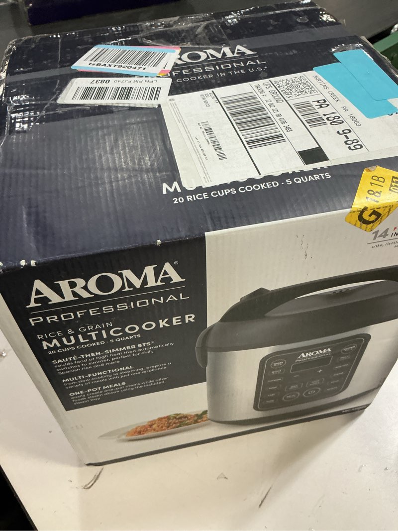 Condition photo showing As Is for AROMA Professional Digital Rice Cooker, 10-Cup (Uncooked) / 20-Cup (Cooked), Multicooker, Slow Cooker, Steamer, Oatmeal Cooker, Egg Cooker, STS, 5 Qt, Gray, ARC-5200SG 10 Cup Uncooked / 20 Cup Cooked