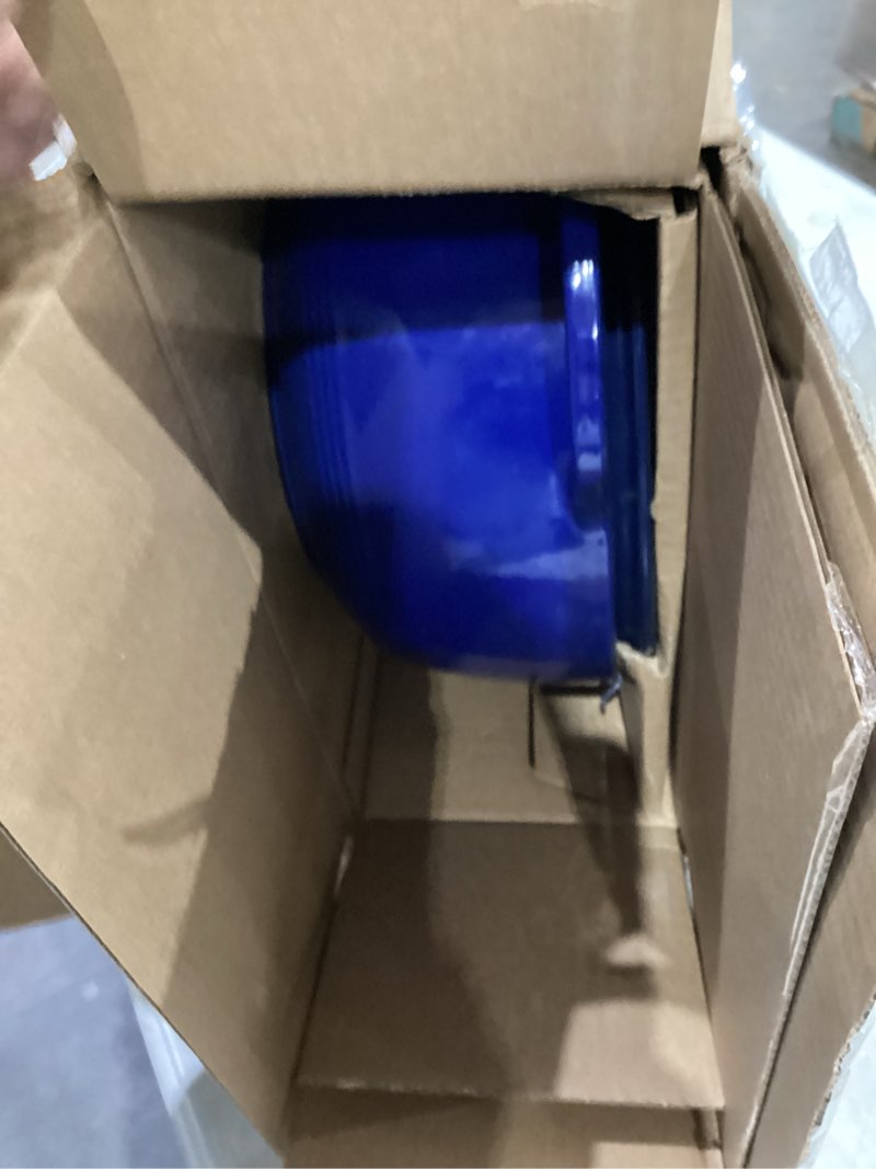 Condition photo showing New/Like New for Lodge 7.5 Quart Enameled Cast Iron Dutch Oven with Lid – Dual Handles – Oven Safe up to 500° F or on Stovetop - Use to Marinate, Cook, Bake, Refrigerate and Serve – Indigo