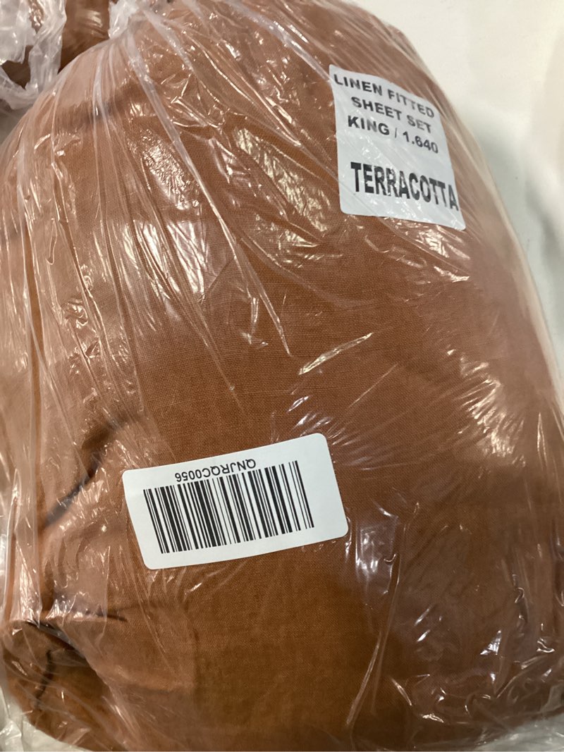 Condition photo showing New/Like New for european linen fitted sheet set, king, terracotta