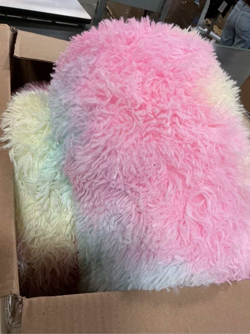 Condition photo showing As Is for JOLLYVOGUE Calming Dog Beds Large Sized Dog, 36in Donut Washable Large Pet Bed, Anti-Slip & Anti-Anxiety Fluffy Faux Fur Round Dogs Bed, Fits up to 80 lbs Pets (Rainbow) Rainbow 36.0"L x 36.0"W x 8.0"Th