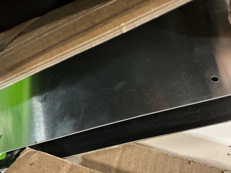 Condition photo showing As Is for prime-line mp4837 door kickplate, 6 in. x 34 in., satin nickel aluminum (single pack)