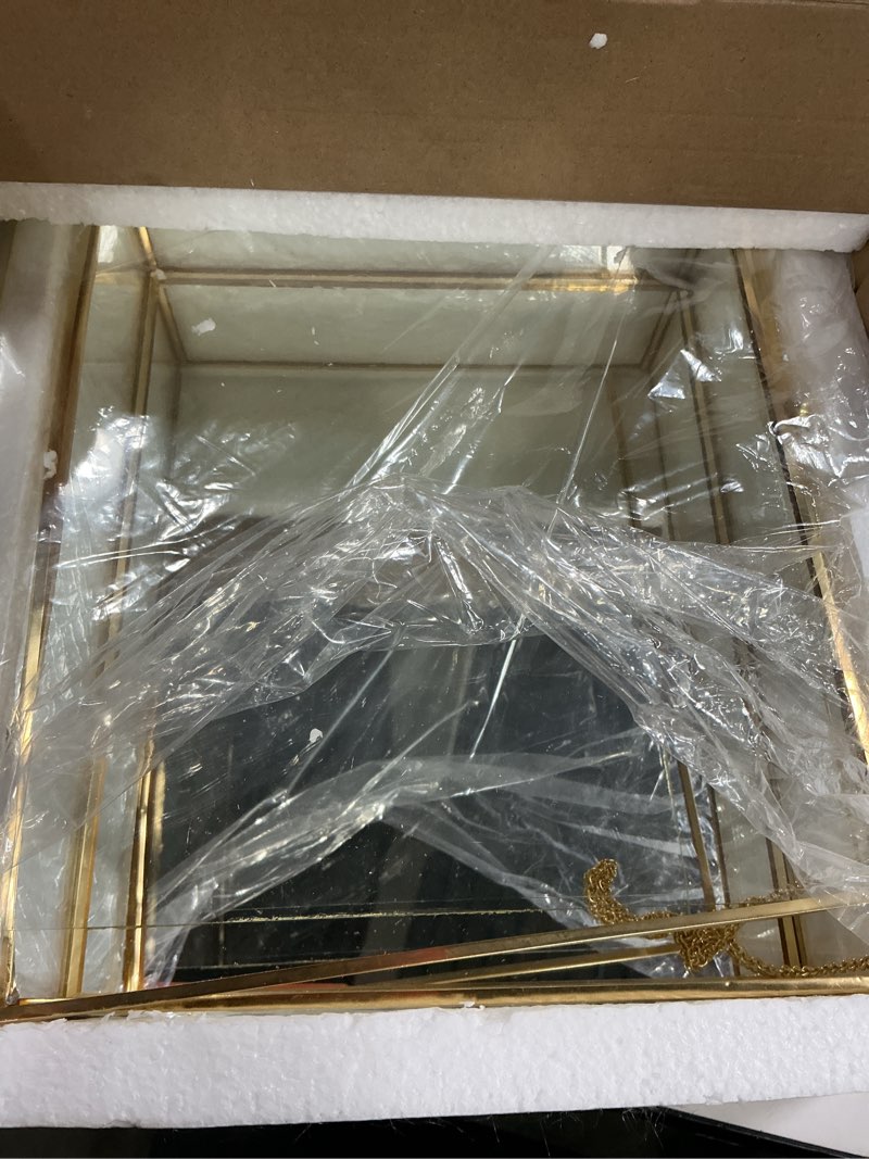 Condition photo showing Good Condition for fochier f large glass boxes for display handmade, mirrored bottom, glass jewelry box with lid, trinket box book photo keepsake organizer, display case for vanity decor home dresser, rctagon, gold